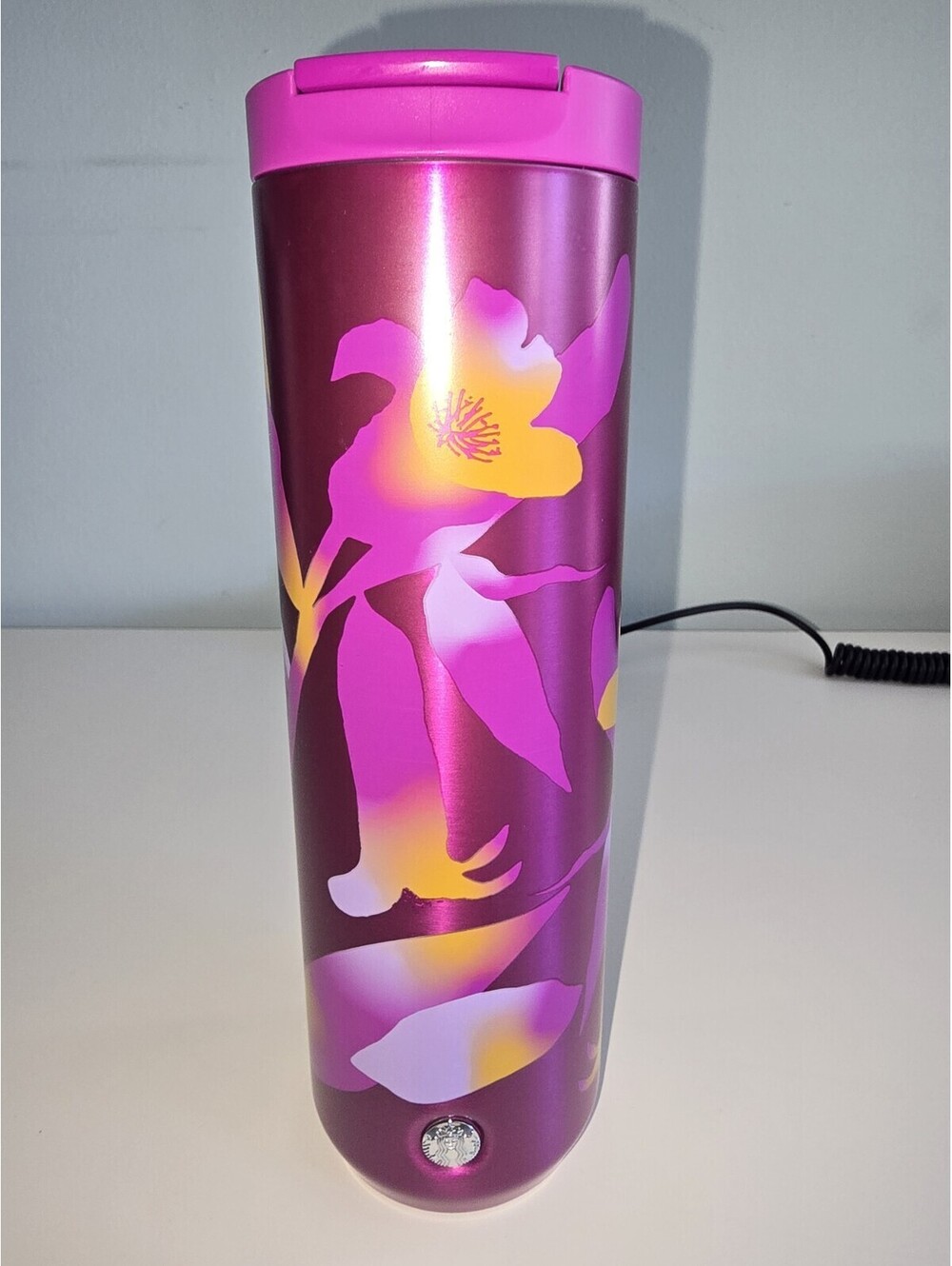 Starbucks 2022 Pink Fuchsia Floral Tumbler 16oz Stainless Steel Vacuum Insulated
